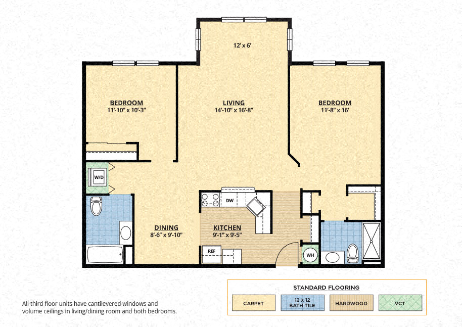 Floor plan for 2 beds, 2 baths, 1179 sqft